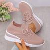 Pair of Women'S Low-Top Sneakers - Breathable Knit Fabric Upper, White & Gray Accents, Lace-Up Casual Shoes with Cushioned PVC Sole for All-Season