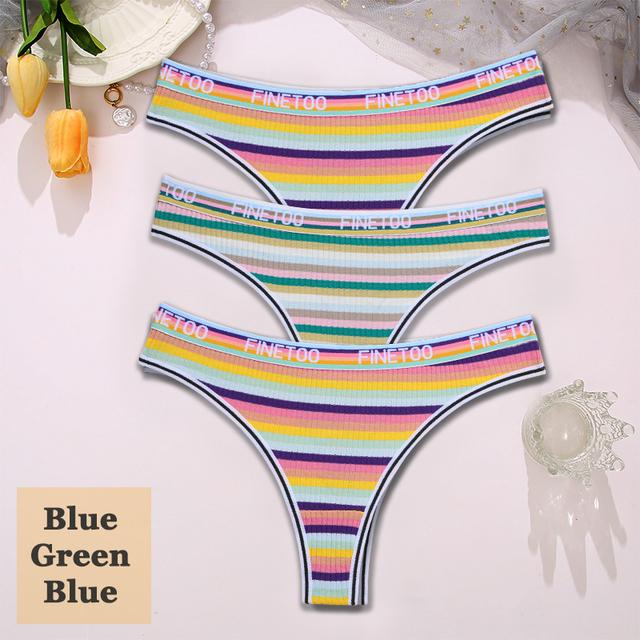 3 STK/sett Fargerike stripete bomull Dametruser Sexy G-String Undertøy Dame Pustende Thong Intimates Undertøy T-Back Truser