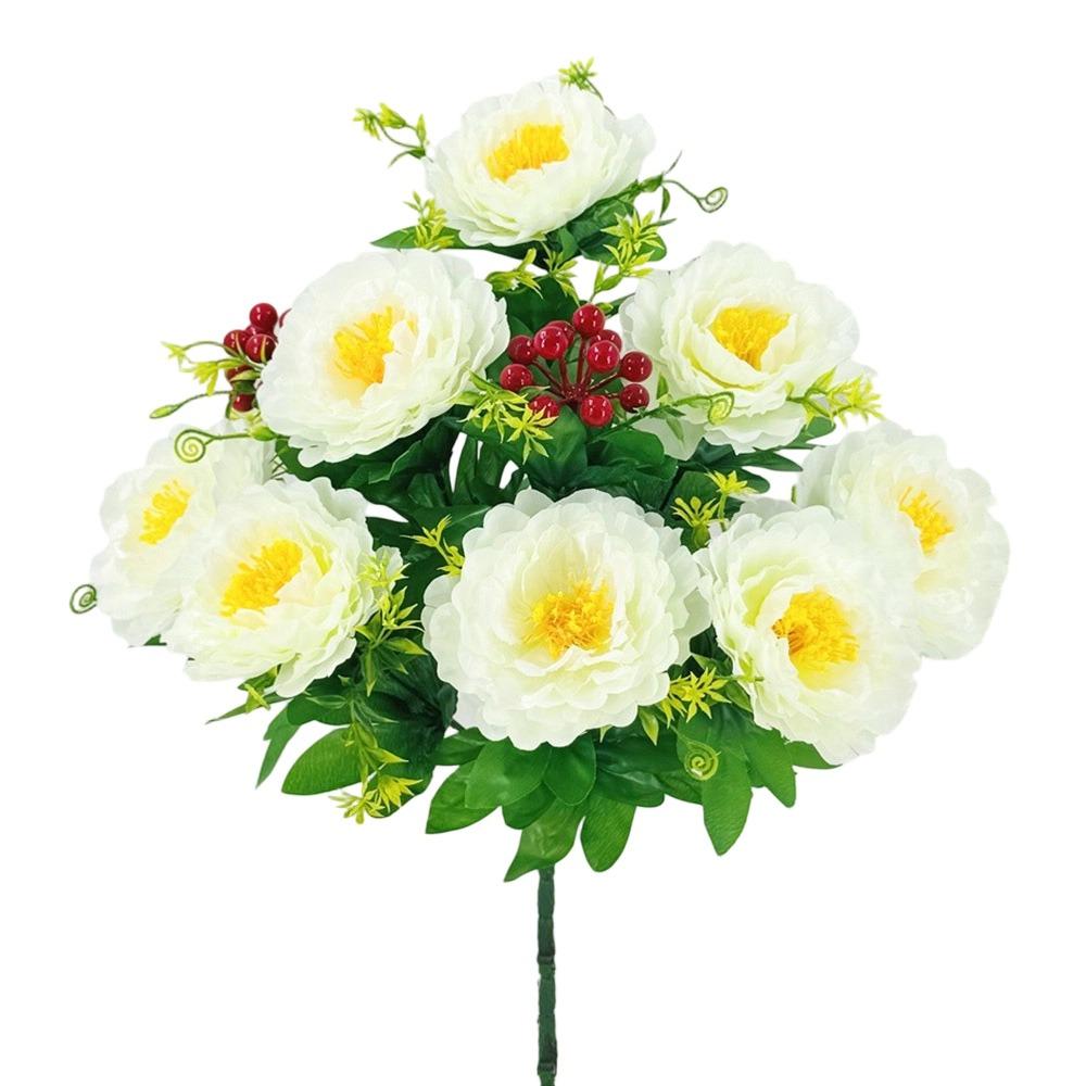 Multicolor Peony Artificial Flower Green Leaves Red Berries Decorative Flower Bouquet Photo Props Floral Arrangement
