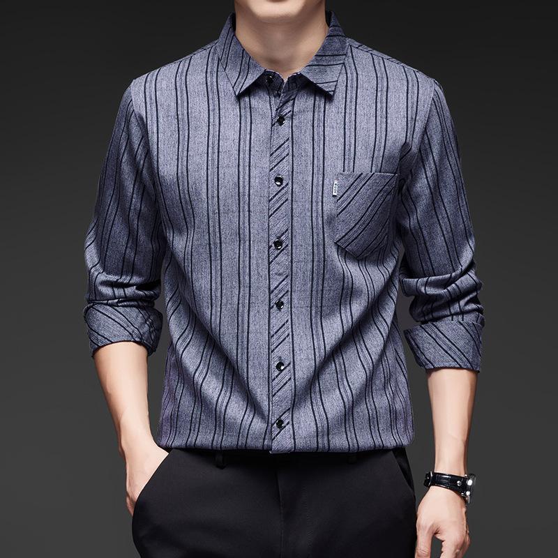 Men S Long Sleeve Striped Cotton Linen Blend Shirt For Autumn
