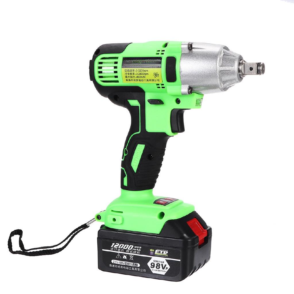 2 Battery Power Electric Wrench Cordless Brushless Impact Wrench Socket Wrench 98VF 12000mAh Rechargeable Li-ion Tools