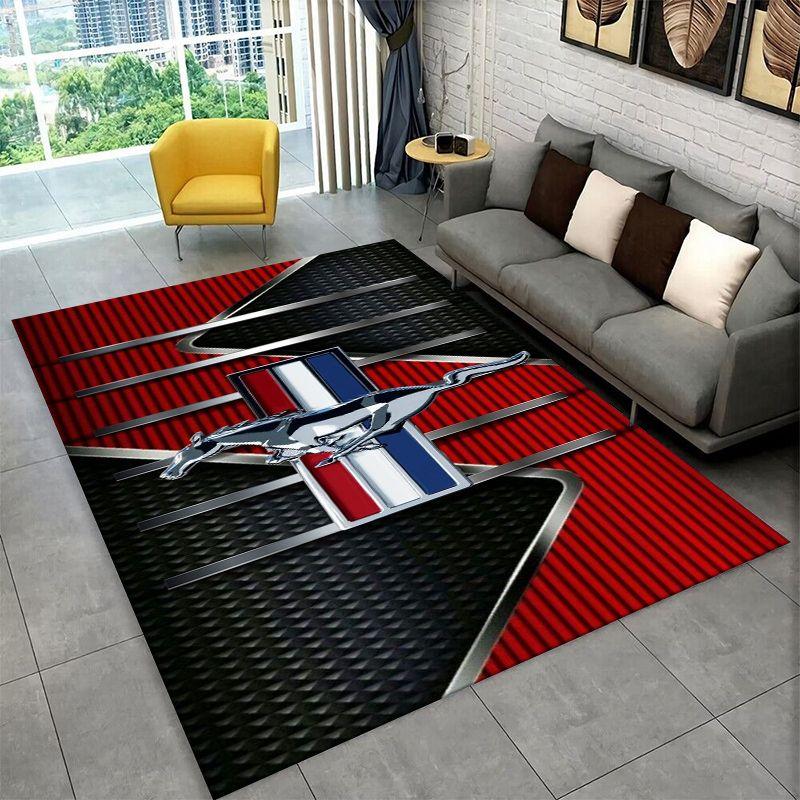 Retro Mustang Racing Car Sign Carpet Rug for Bedroom Living Room Sofa Playroom Doormat Home Decor,Kid Area Rug Non-slip Gift