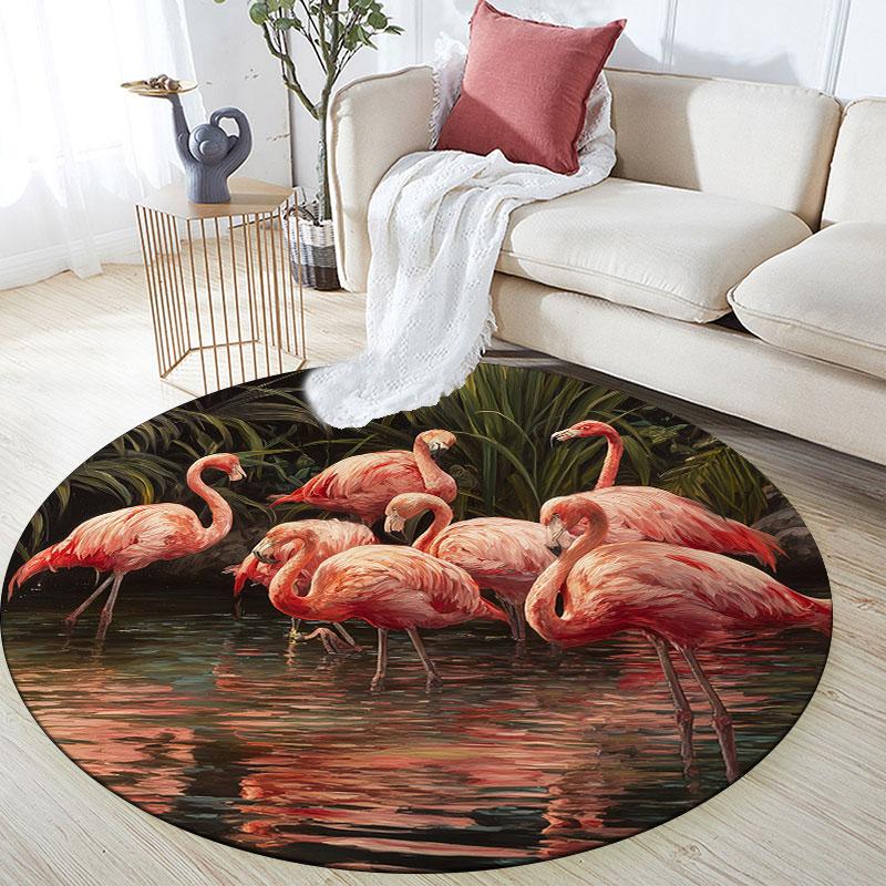 Giraffe & Flamingo Pattern Round rug,Carpet Rug for Living Room Bedroom Playroom ,Non-slip Floor Mat,Holiday Gifts and Birthday Gifts.
