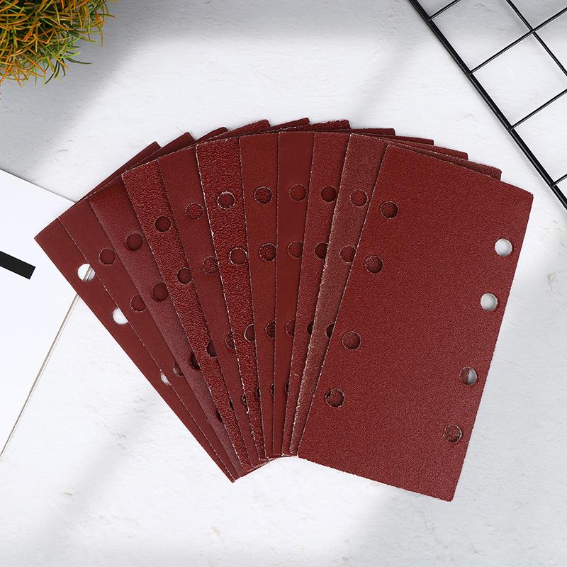 10Pcs 8-Hole Rectangular Premium Flocked Sandpaper Sheets Self-Adhesive 185X93Mm - Assorted Grits For Air Grinders