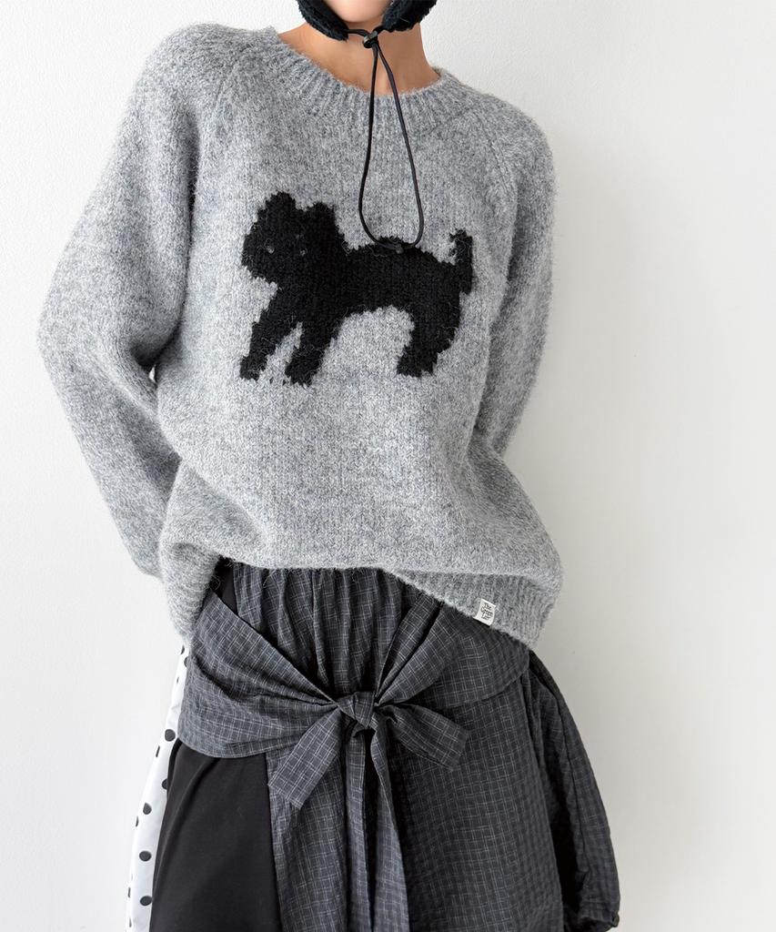 THE GREEN LAB Cat Jacquard Sweater [Melange Grey]