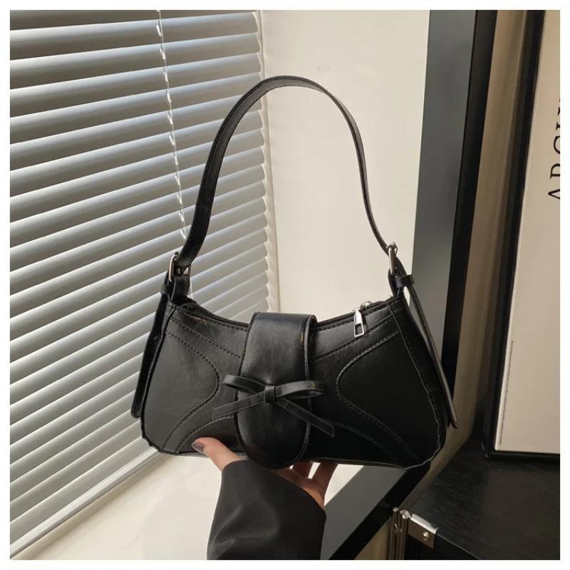 Sweet Bow Thread Design Women Shoulder Bags Simple Versatile Ladies Handbags Purse Portable Solid Color Female Pu Underarm Bag