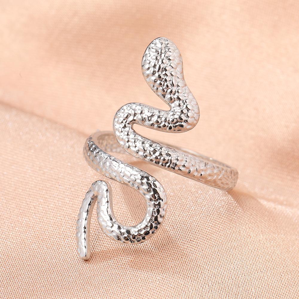 Stainless Steel Rings Minimalist Geometric Personality Snake Adjustable Open Ring Fashion Trending Ring For Women Zircon Gifts