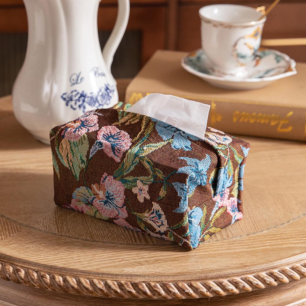 1PC Flower Embroidery Storage Bag, Chinese Style Fabric Drawer, Desktop Creative Tissue Bag, Home Decoration