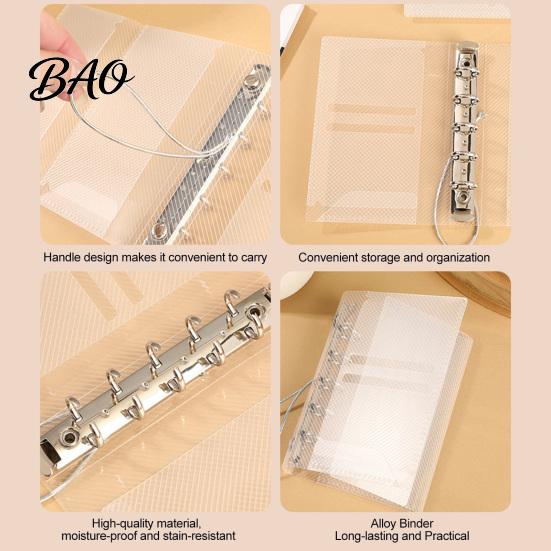 Refillable Planner Binder A6 A7 M5 Trifold Binder, 5/6-Rings Transparent Loose Leaf 6-Rings Folder, Budget Notebook Cover for School, Office, Meeting
