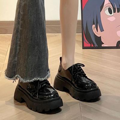 British Style Thick-Soled Leather Shoes for Women New Spring and Autumn Versatile Black Jk Single-Layer Shoes Muffin Loafers Ins Shoes