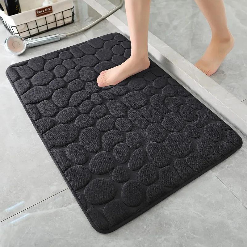 1pc Memory Foam Embossed Velvet Carpet Bathroom Living Room Non-Slip Mat Cobblestone Floor Mat Home Furnishings
