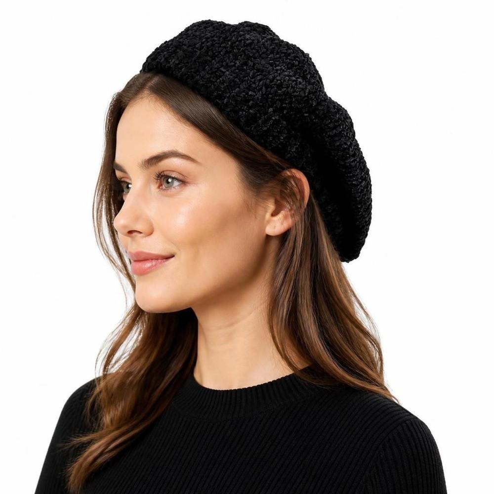 Soft Chenille Knitted Beret Hat Knitted Plain Beret Cap New Warm Winter Hat Spring, Autumn, Winter