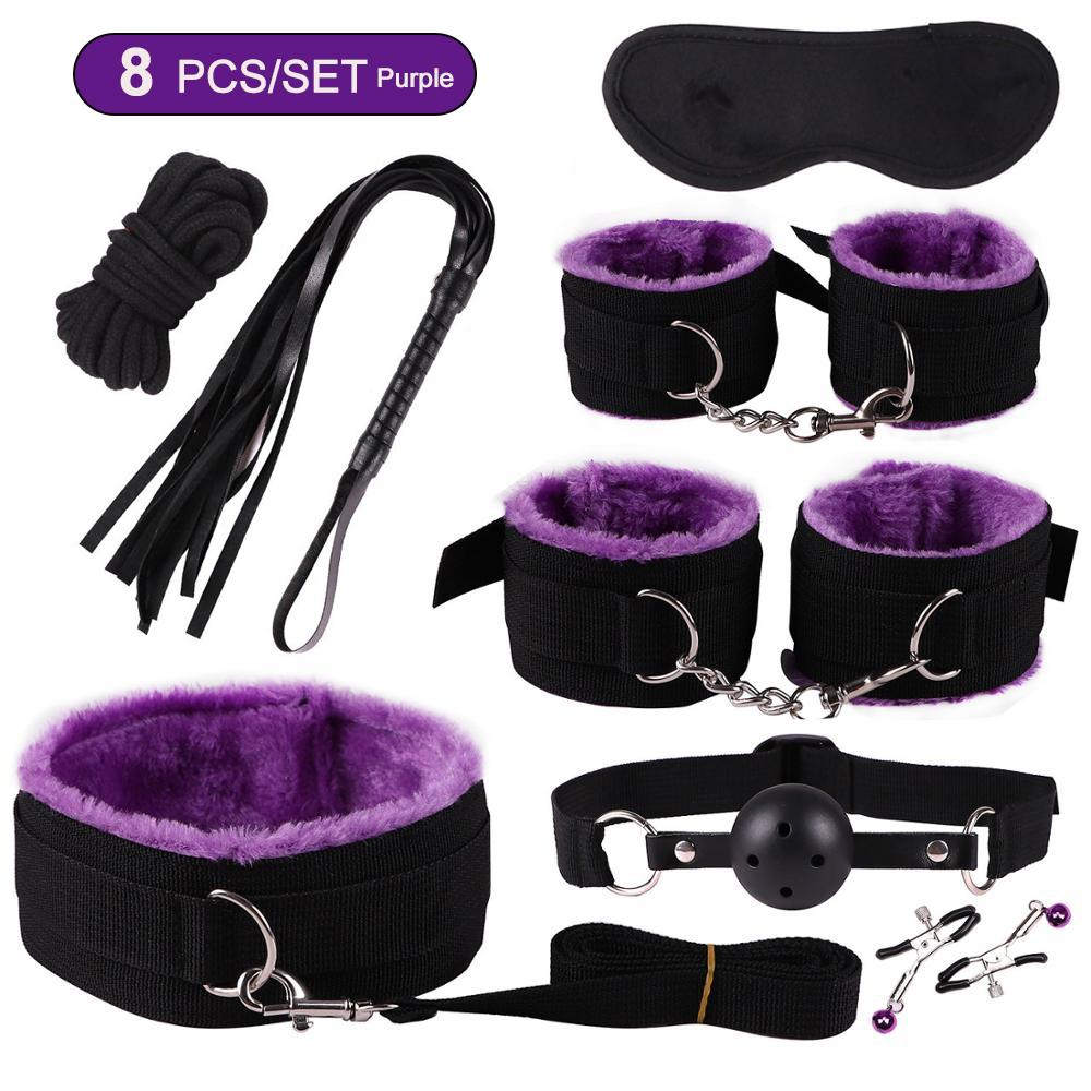 Hot Exotic Bed Bondage Set BDSM Kits Exotic Sex Toys For Women Adults Games Leather Handcuffs Whip Gag Nipple Clamps Sex Shop2
