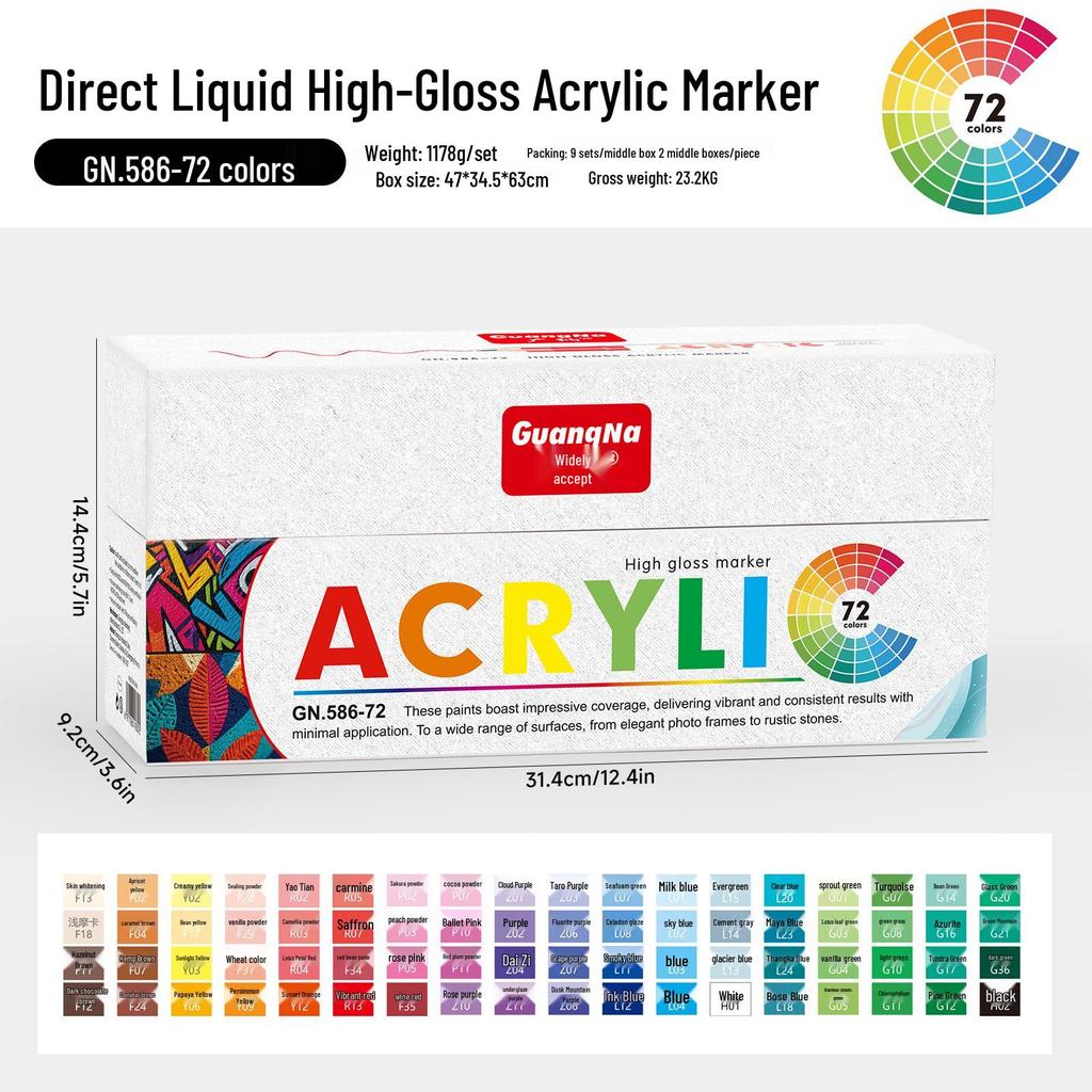 Guangna 586 Large Capacity Acrylic Paint Marker – Bleedproof, Layerable, High Gloss for DIY Projects