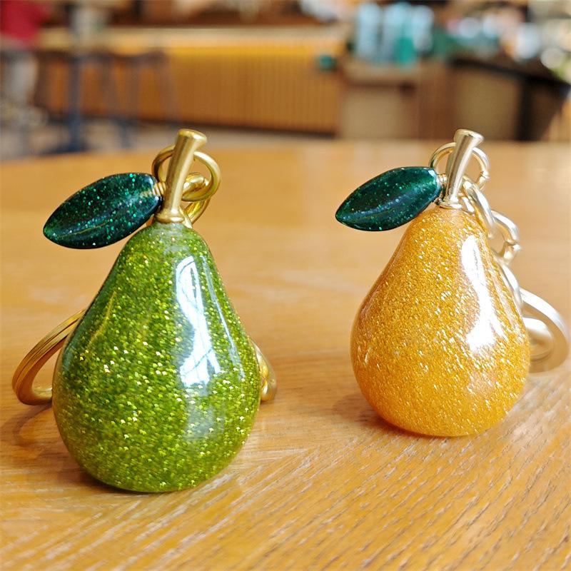 New Shiny Creative Cute Fruit Pear Bag Ornaments Colorful Fashion Car Key Chain Metal Flower Key Ring Exquisite Gift Souvenir