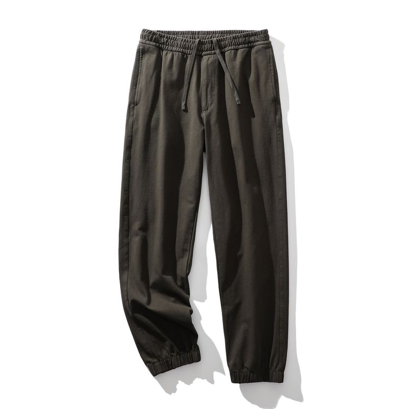 Japanese Retro Heavy-Duty Washed Pure Cotton Jogger Casual Pants for Men, Spring and Autumn Elastic Waist Pants, Export Men's Long Pants
