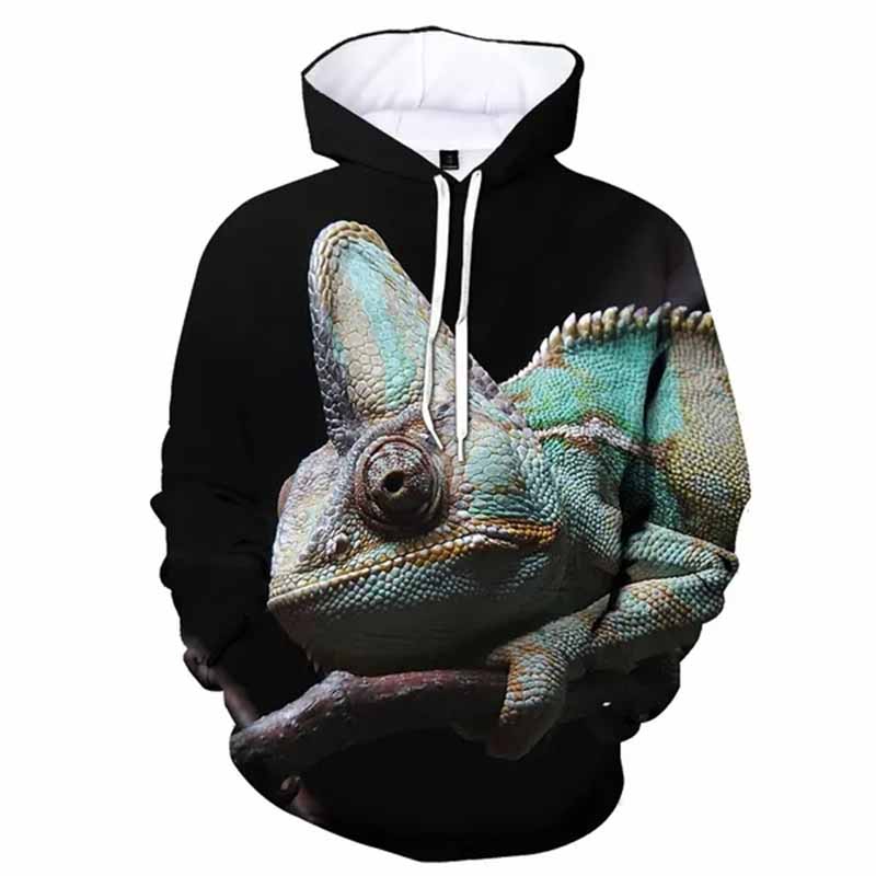 Chameleon Lizard Hoodie Animal 3D Print Men Women Streetwear Hoodies Oversized Pullover Hooded Sweatshirts Kids Tops Clothing