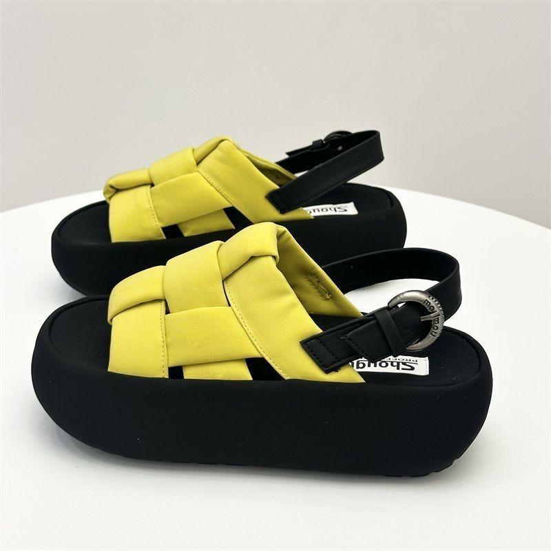 Comfortable open-toe fashion yellow woven casual sandals women's summer breathable temperament versatile platform beach shoes