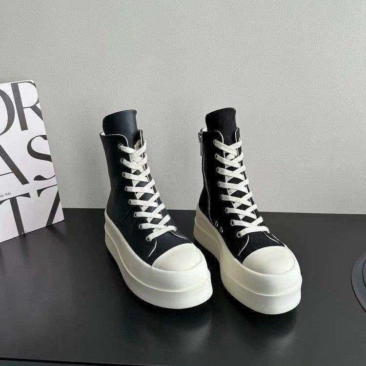 Spring 2025 Women's High-top Canvas Platform Shoes - Casual Lace-up Boots for Skirts