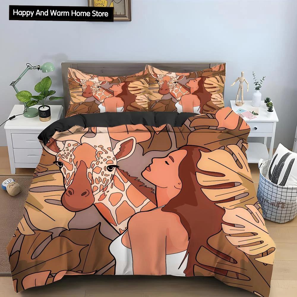 

Cartoon Giraffe King Queen Duvet Cover Boys Girls Boys Animal Bedding Set Wildlife Quilt Cover 2/3pcs Polyester Comforter Cover EU single(135x200cm)