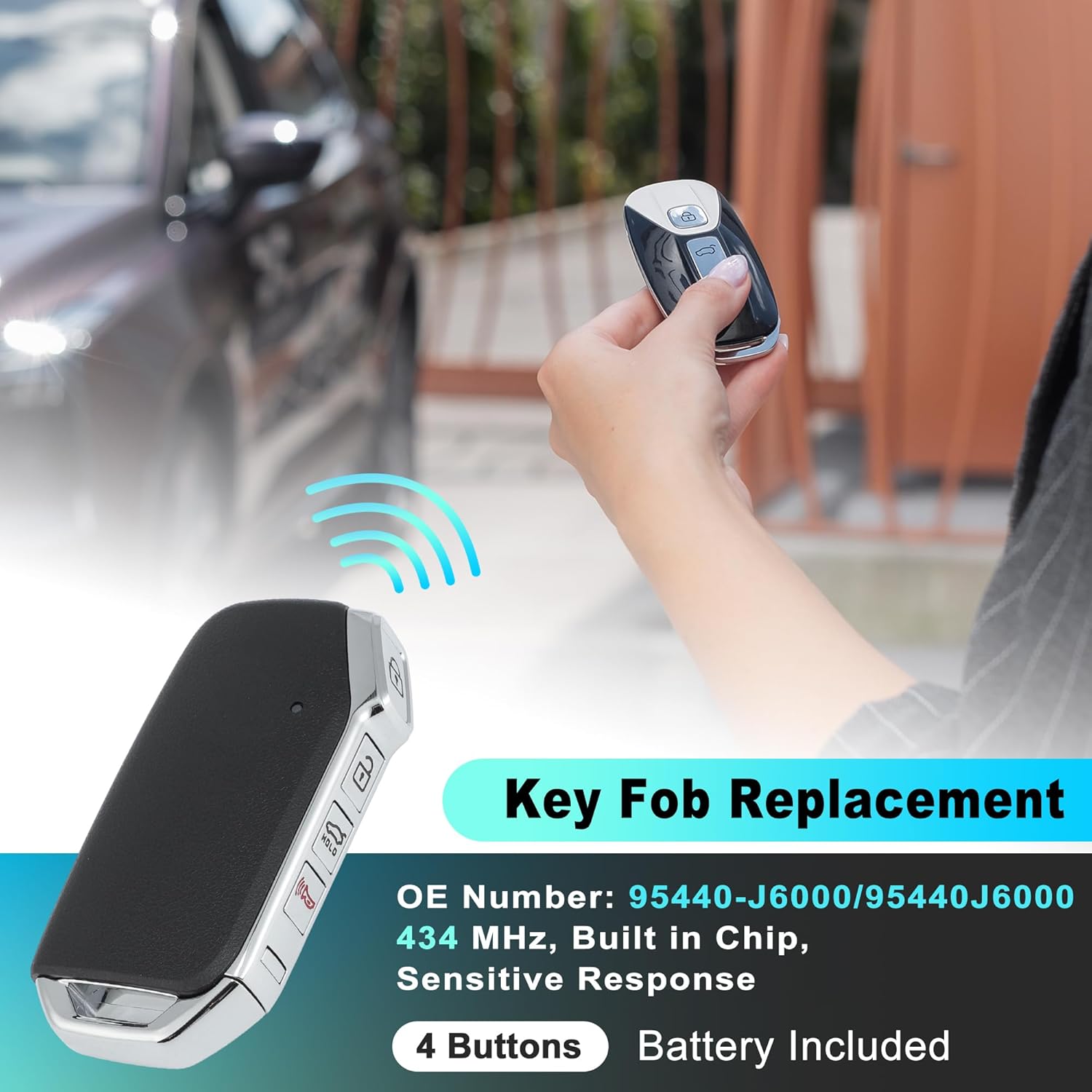 

TQ8-FOB-4F17 Replacement Keyless Entry Remote Smart Key Fob for Kia K900 2018-2020 Key Fob Remote Control 47 Chip 95440-J6000 4 Buttons 434 MHz