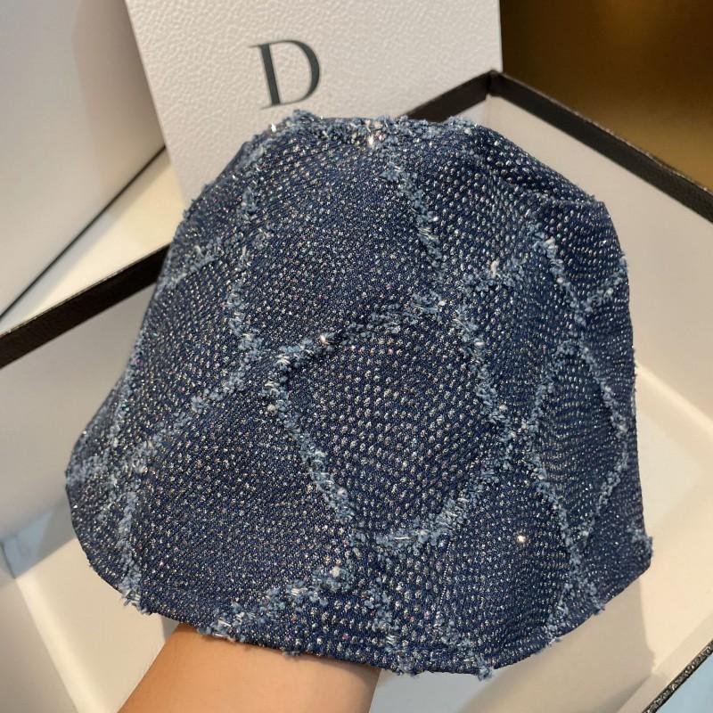 Denim Bucket Hat Women Rhinestone Trim Tassel Detail Flat Top Wide Brim Adjustable Sun Protection Fashion Casual