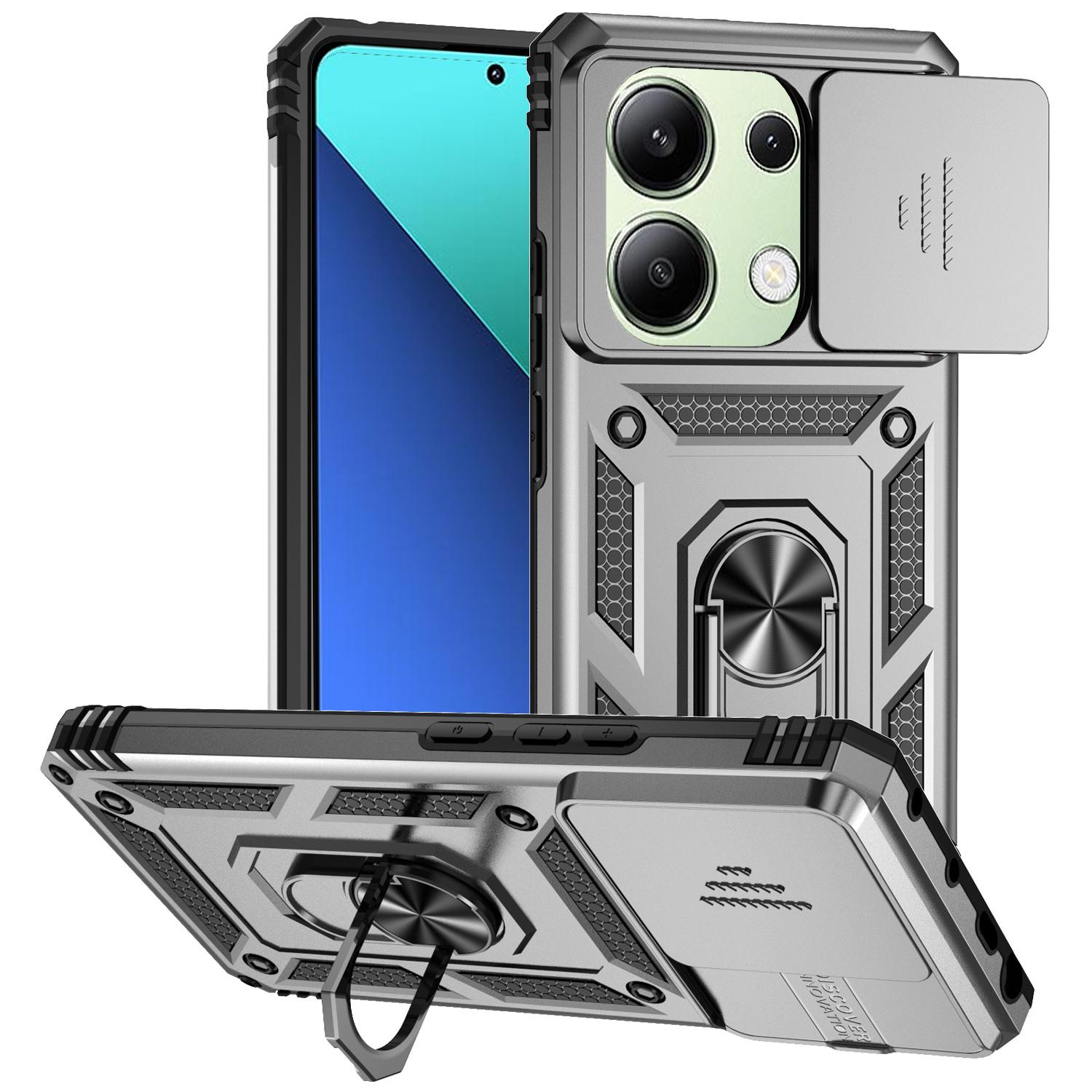 

For Xiaomi Redmi Note 13 Pro 4G/Poco M6 Pro 4G Case Upgraded Lens Protection PC+TPU Phone Cover Kickstand Silver