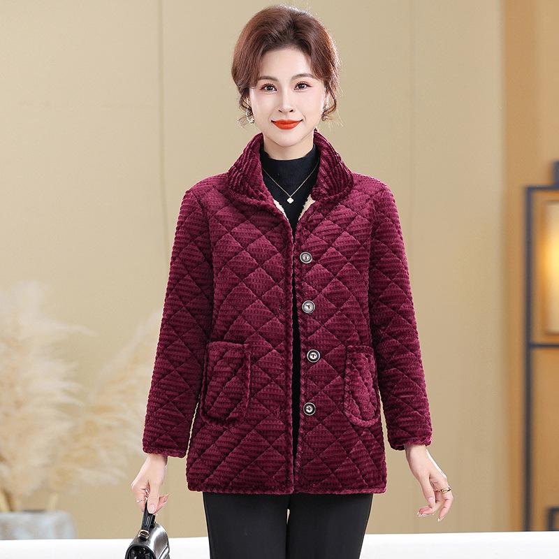 Stylish Plus Size Corduroy Fleece-Lined Jacket for Middle-aged & Elderly Women