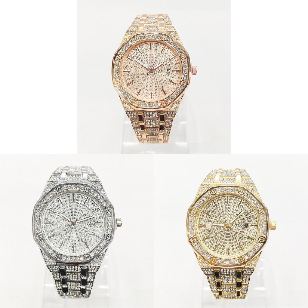 Hip Hop Mc Style Quartz Watch With Calendar And Steel Band For Casual Wear