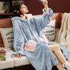 Princess Plush Bathrobe Gown Thick Home Clothes Soft Robes Winter Warm Hooded Flannel Nightgown Women Cute Cartoon Sleepwear
