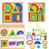 Wooden Geometric Rainbow Blocks For Toddler Learning Cognitive Development Set