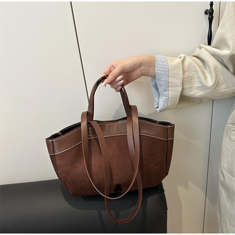 Luxury Handbags Fashiable High-end Simple Frosted Suede Women's Shoulder Bag Coffee-colored Mother-and-child Bag Zipper Wallet