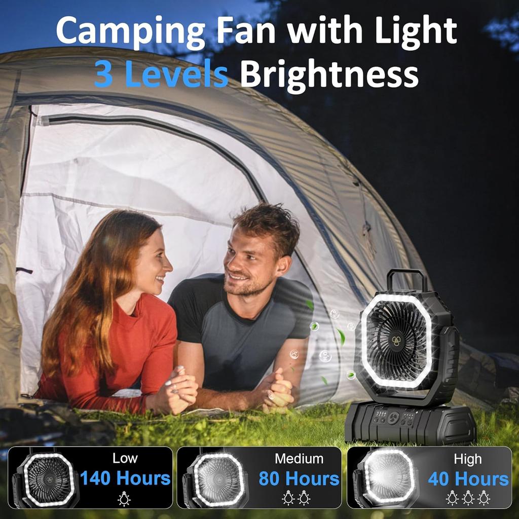 Portable Fan Rechargeable, 20000mAh Cordless Battery Powered Camping Fan with LED Light & Remote, 4 Speeds Wind, Timer, USB C
