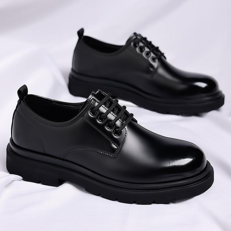 Fashion Spring Autumn British Casual Derby Shoes Men Formal Wedding Black Shiny Leather Shoes Male Fashion Casual Lace Platform Loafers