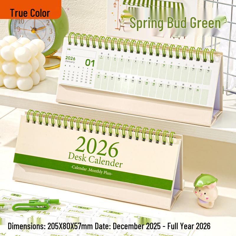 2026 Niedlicher Cartoon-Tischkalender: Studentenplaner & Stempeluhr Monatlicher Mini-Desktop Büroornament