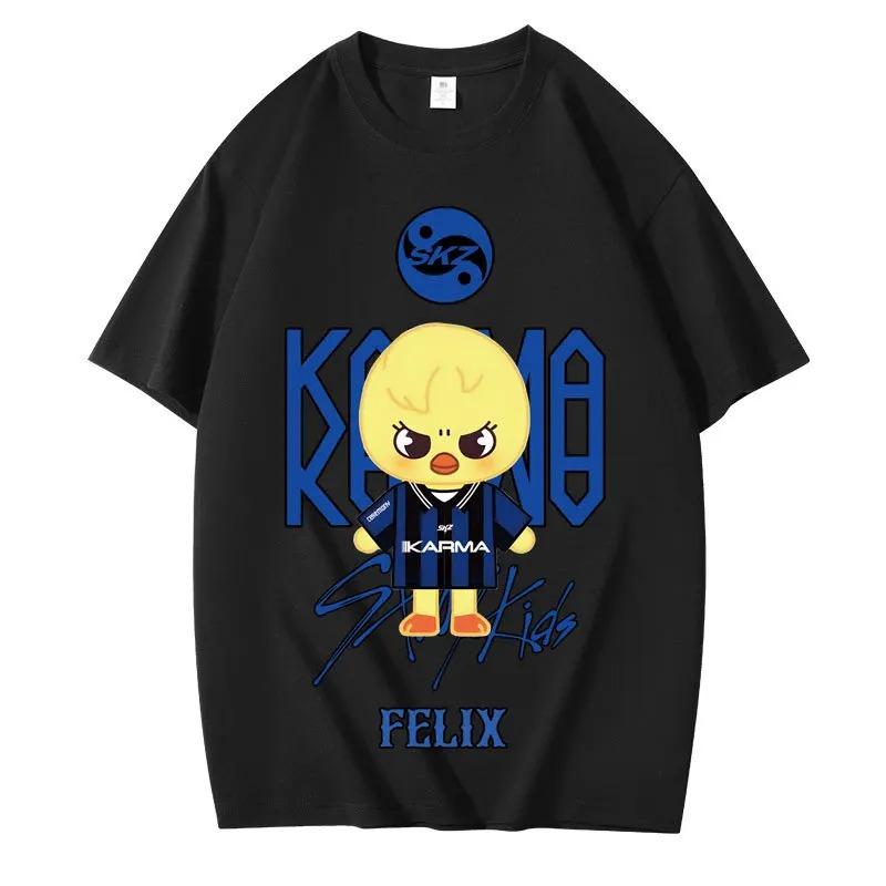 KPOP KARMA HYUNJIN Με Σχέδιο Κινουμένων Σχεδίων Σούπερ Μεγάλο Casual Χαριτωμένο Μόδα Γυναικείο T-shirt Κορεάτικη Μόδα Θαυμαστές Βαμβακερό T-shirt Harajuku Top