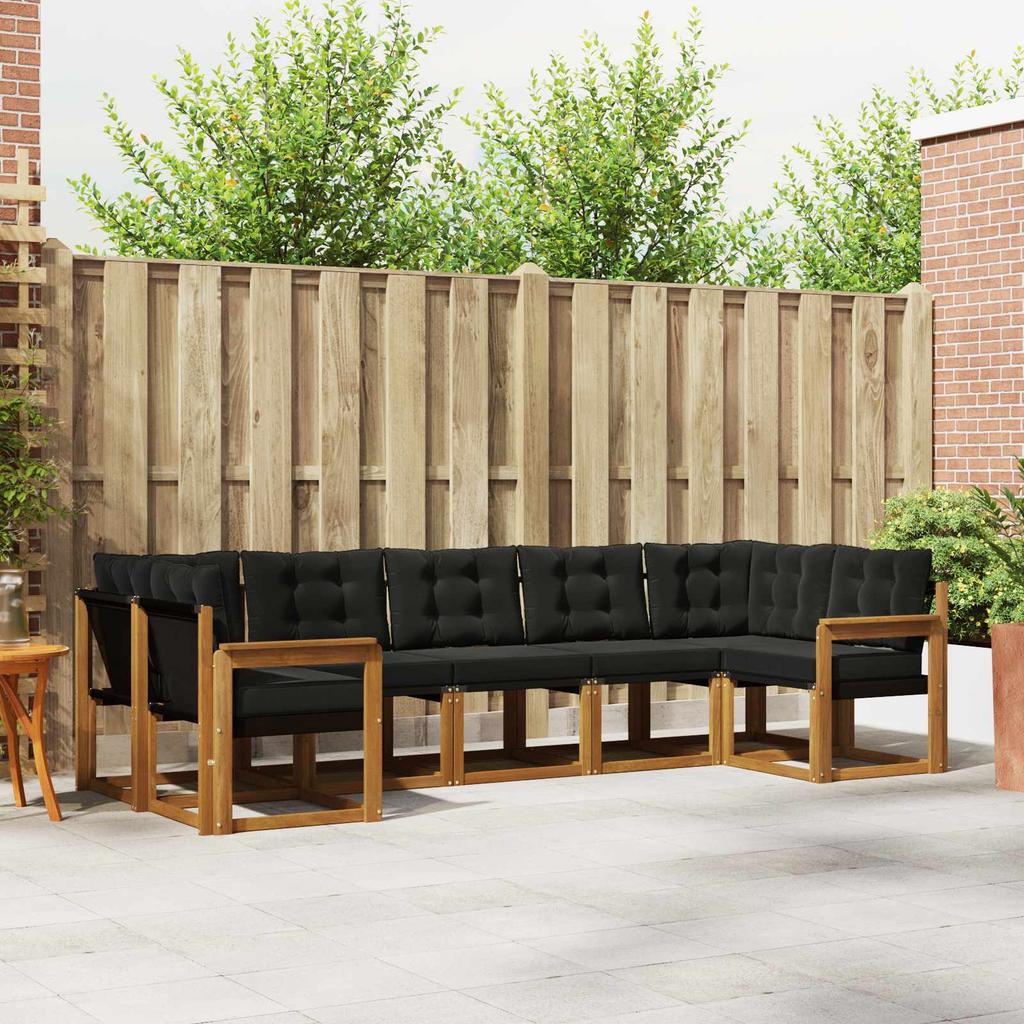 Outdoor Sofa Set with Cushions 7 pcs Natural and Black