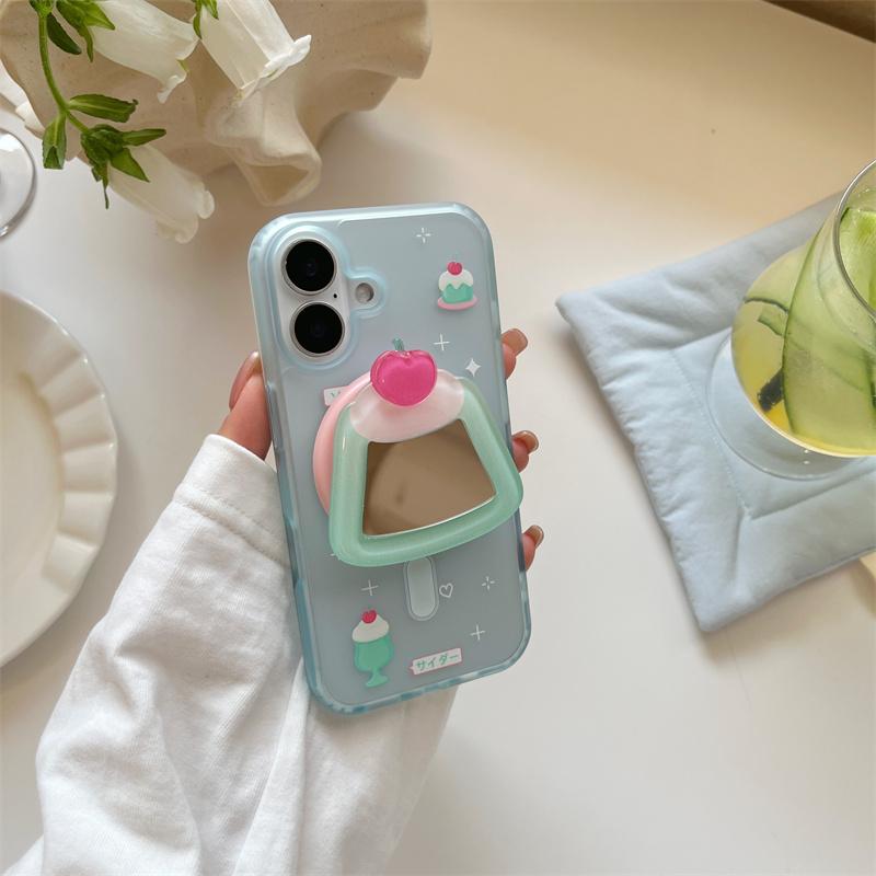 Koreański słodki kreskówka Etui na telefon Apple Magsafe Tok do iPhone 15 13 14 16 Pro Max Lody lustrzane magnetyczny uchwyt czyste etui
