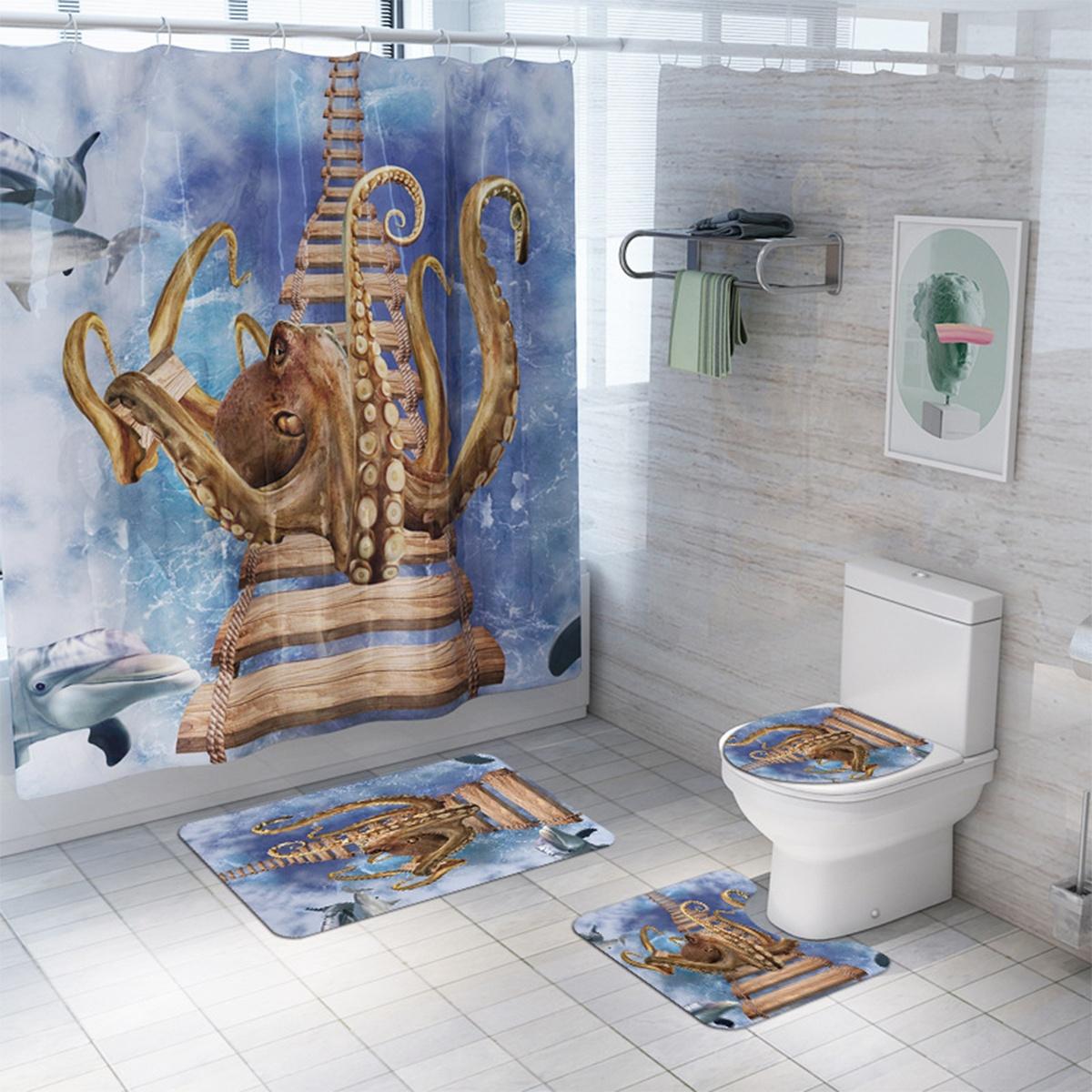 

4/3/1 шт., занавеска для ванны с осьминогом, комплект занавесок для душа, коврик для ванной комнаты, коврик для унитаза, набор ковриков