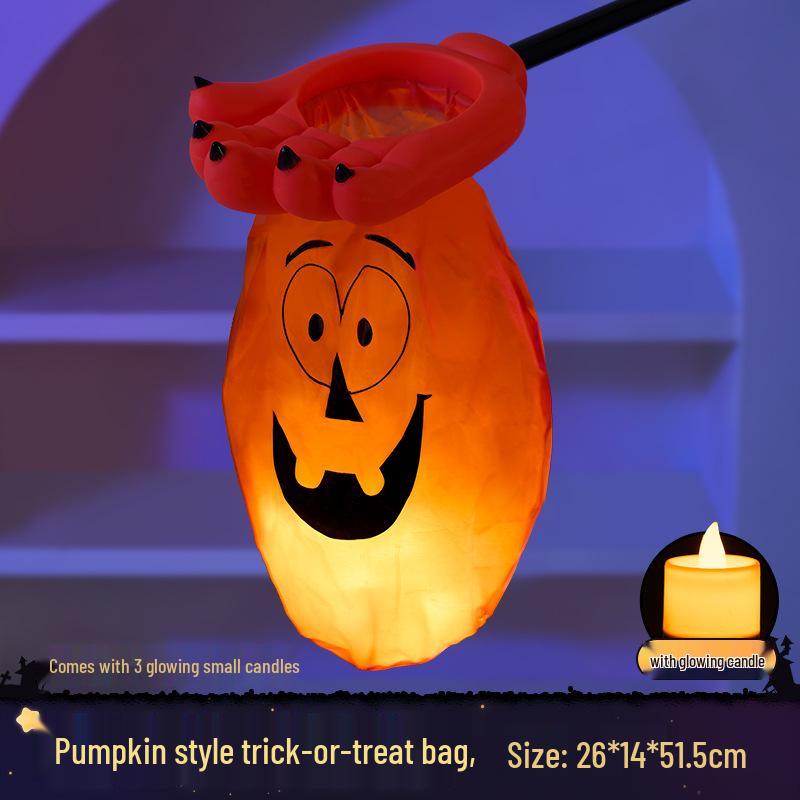 Light-Up Pumpkin Lantern Hand-Crank Stick - Halloween Decoration Toy for Kids
