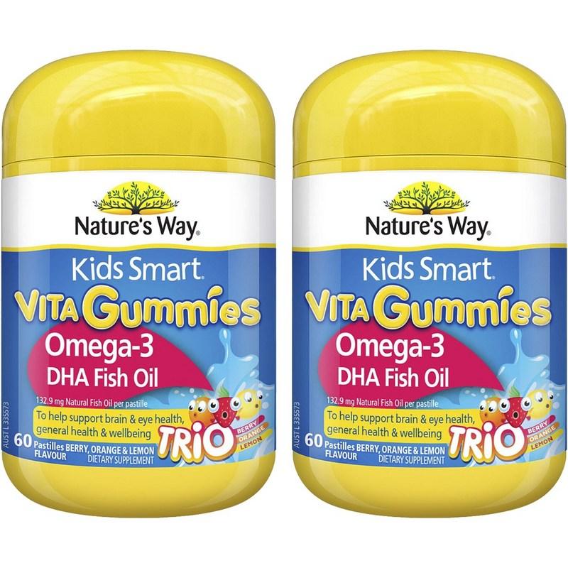 

Nature s Way Kids Smart Vita Gummies Omega-3 DHA Fish Oil Berry Orange & Lemon Flavored Pastil, 60 tablets, 2 units