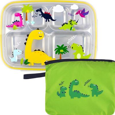 Cool Dino Plate Lunch Box Set, Plate + Lid + Bag, Mixed Colors, Popular Korean Parenting Items