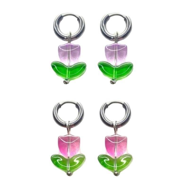 Elegant Floral Drop Earrings Sweet Glaze Tulips Flower Charm Earrings Y2K Style Small Hoop Earrings Fashion Jewelry