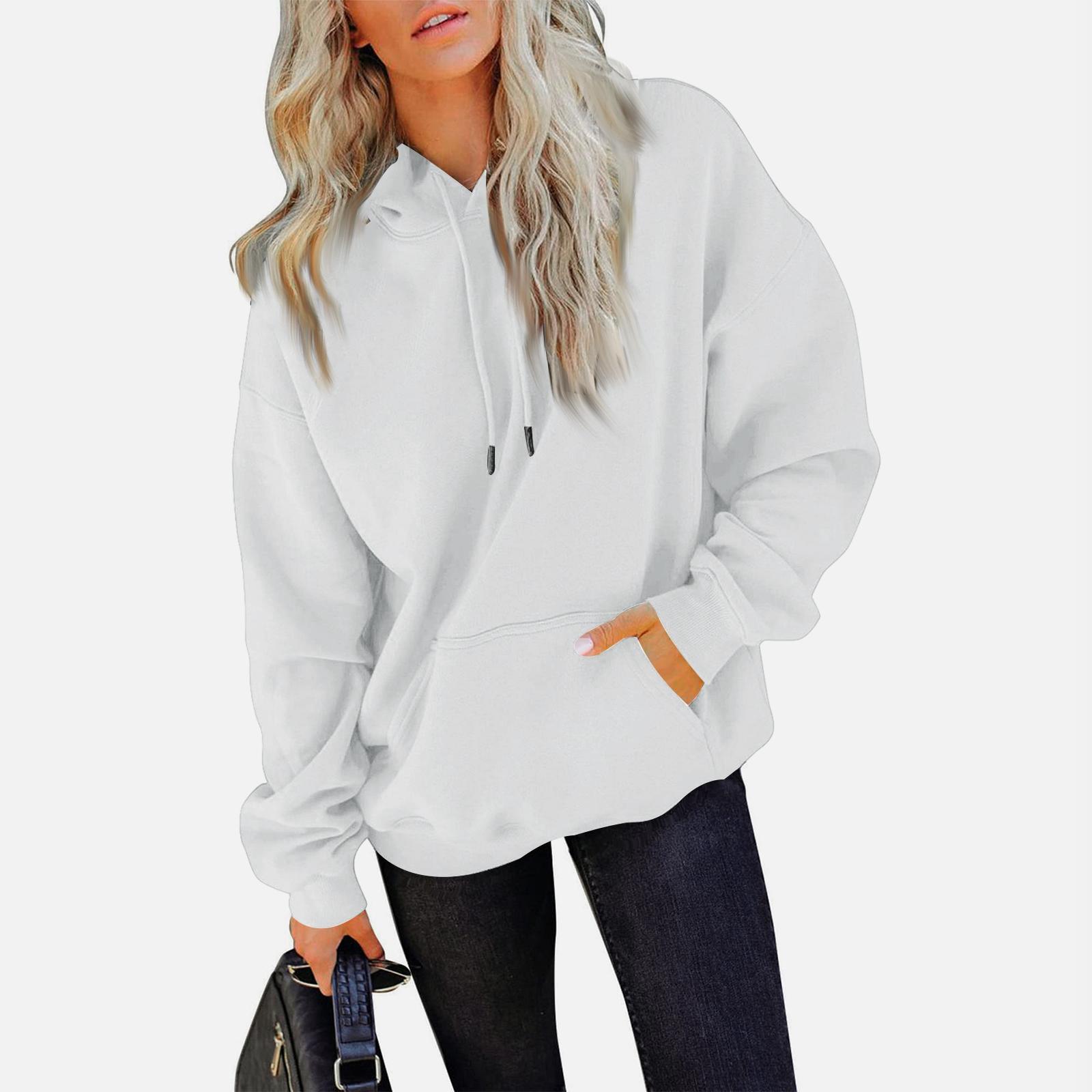 

Women s Casual Pocket Hoodie Fashion Drawstring Pullover Top Sweatshirt XL белый