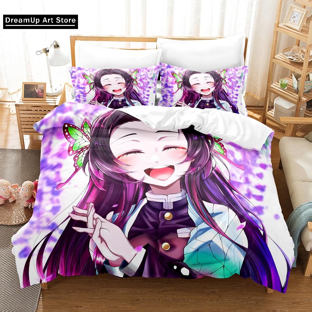 3D Print Kochou Shinobu Anime Demon Slayer Bedding Set Cute Quilt Cover Bed Cover With Pillowcase Twin Single Queen King Size