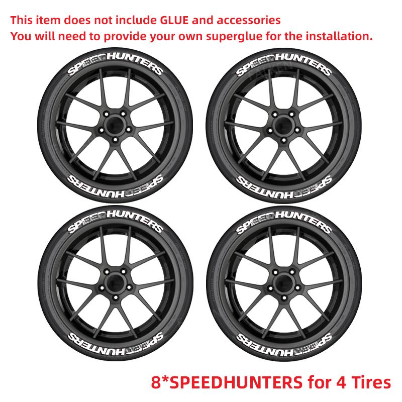 White SPEEDHUNTERS Tire Letter Stickers Rubber