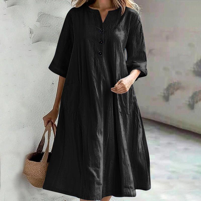 

A Mid-Length V-neck Half-Sleeve Dress Mid Length Long Length V Neck Half Sleeve Dress Women Black XL