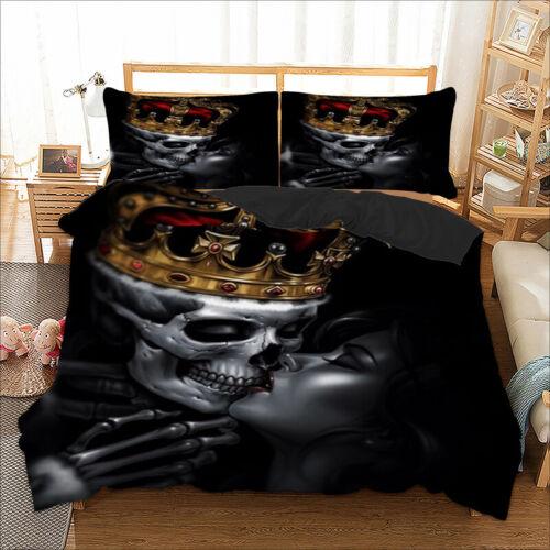 3D Totenkopf Bettbezug Gothic Bettwäsche Set Einzel Doppel King