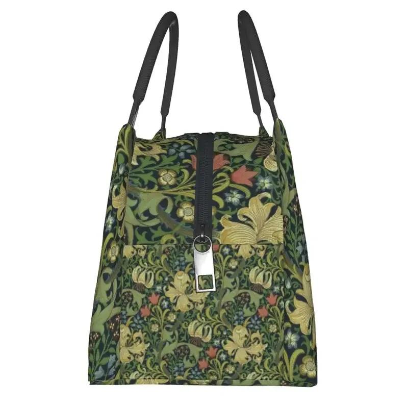 William Morris Insulated Lunch Bag for Outdoor Picnic Floral Textile Pattern Waterproof Thermal Cooler Lunch Box Women