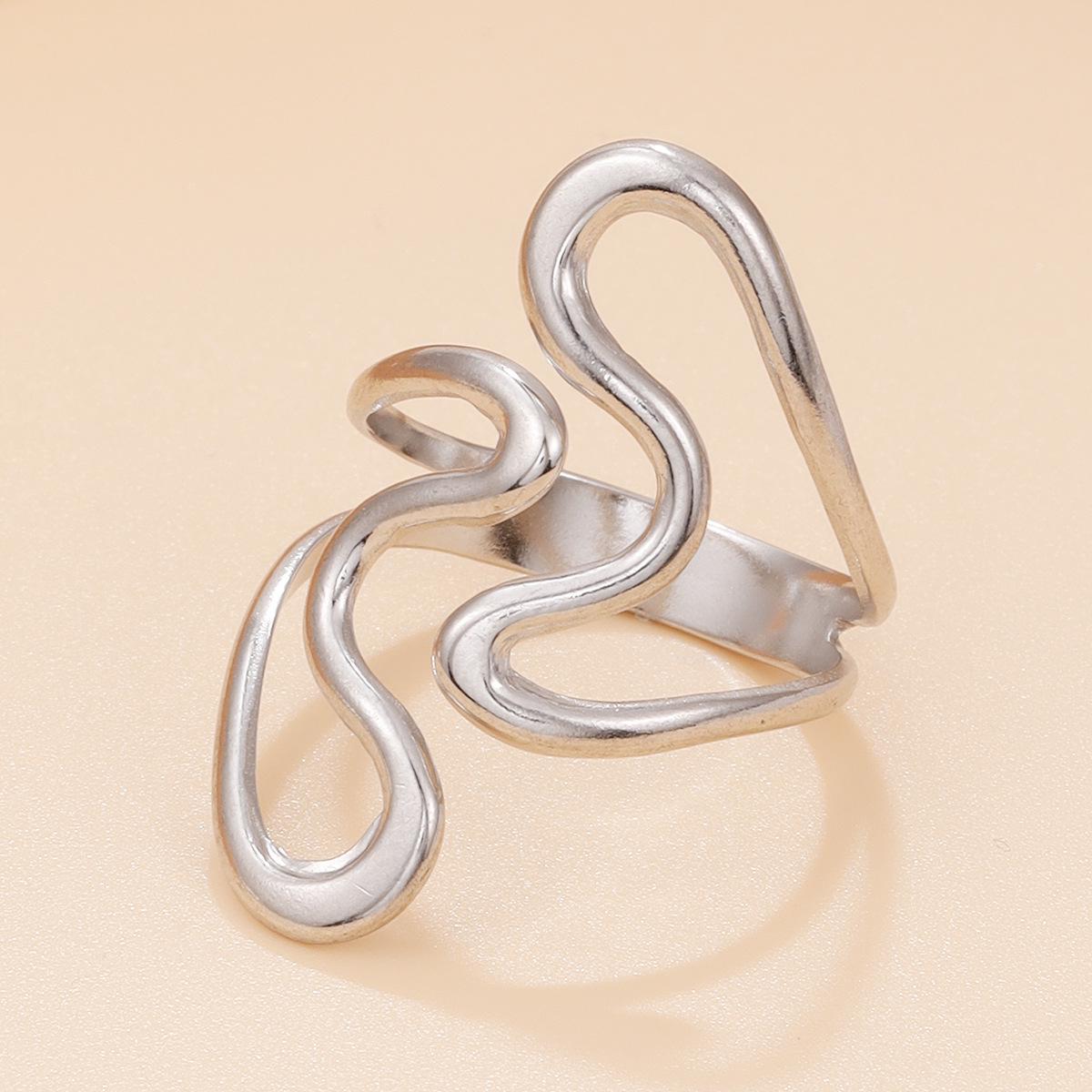 18K Gold Vacuum-Plated Hollow Geometric Stainless Steel Ring for Women